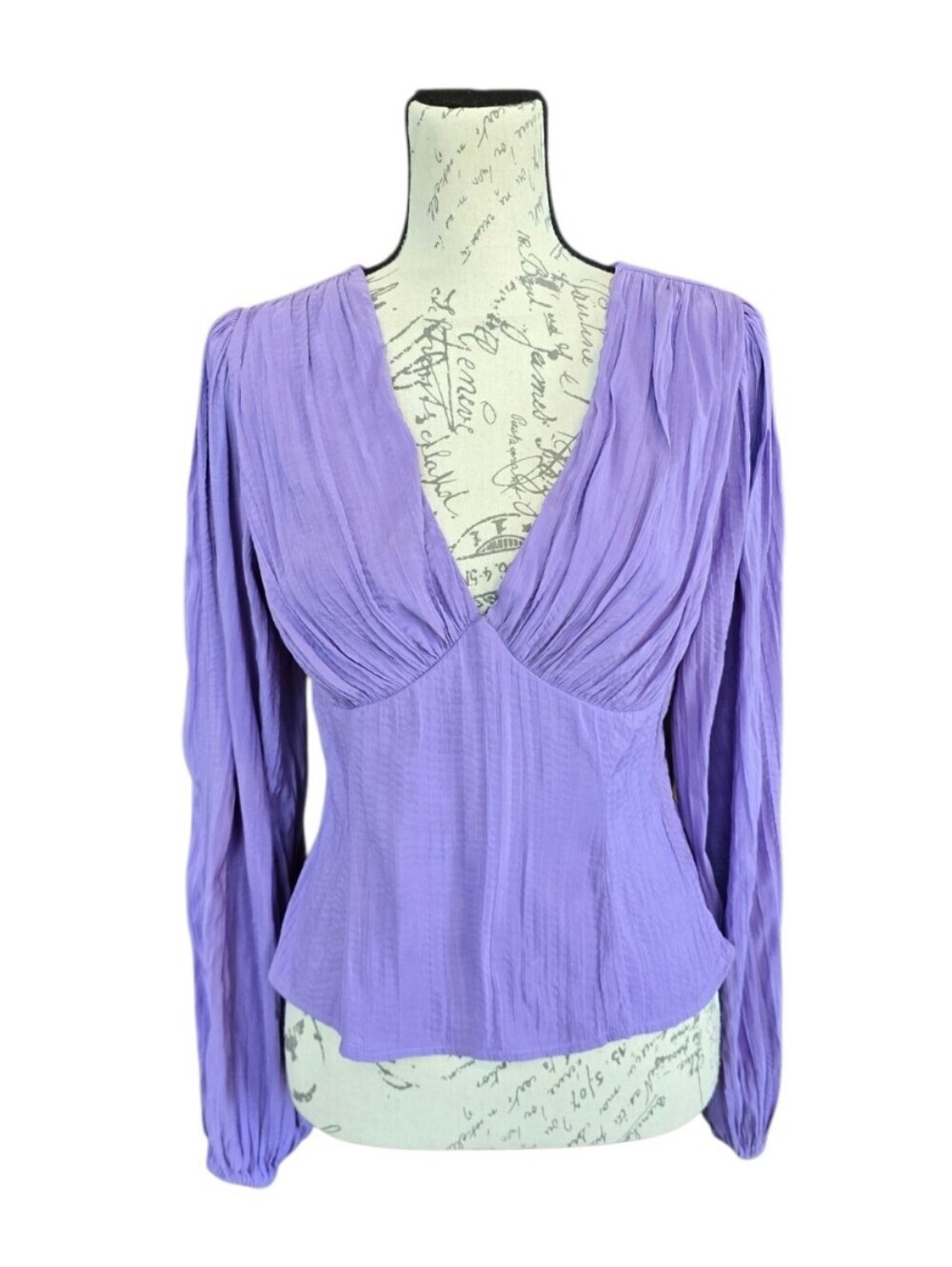 Lulus Chic Aura Light Purple Textured Plisse Long Sleeve Blouse S